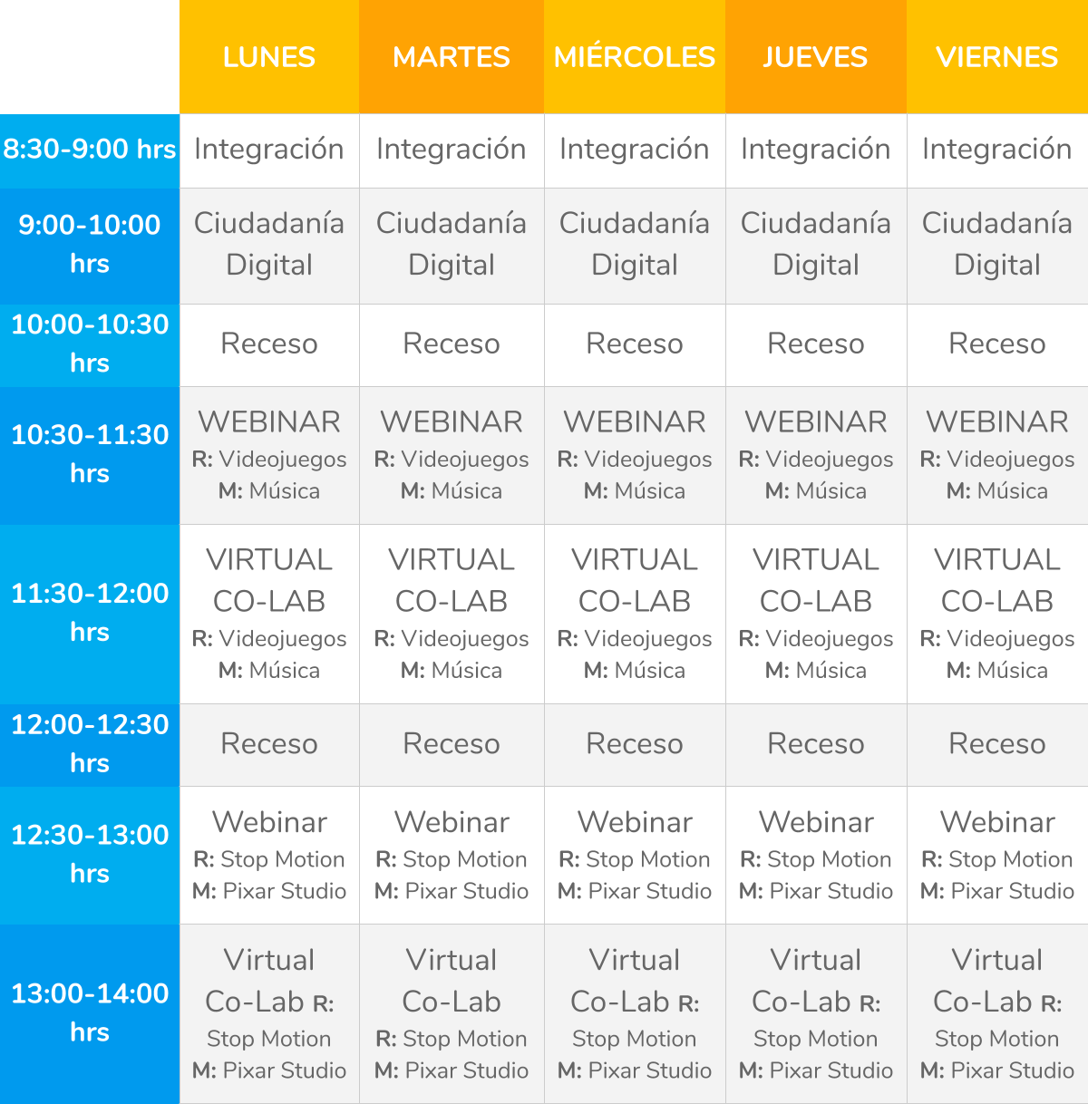 Horario Summer julio 2020 mobile